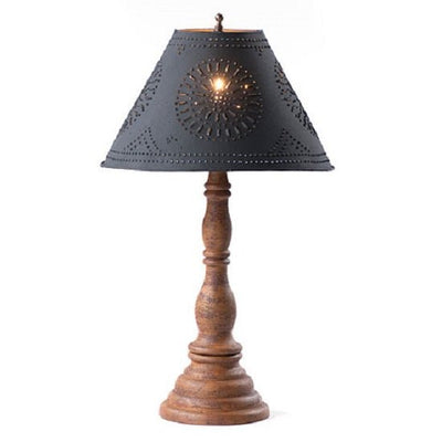Country LightingDAVENPORT TABLE LAMP with 15" Punched Tin Shade in 10 Distressed Textured Finisheslamplightpunched tinBlack with Red StripeSaving Shepherd