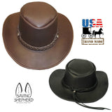 Leather HatAUSSIE OUTBACK HAT ~ Leather Cowboy Bush Style in BROWN & BLACKAmishAustralianSaving Shepherd