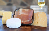 NITTANY APPETIZER - 3 Artisanal Cow Cheeses with Prosciutto on Cutting Board