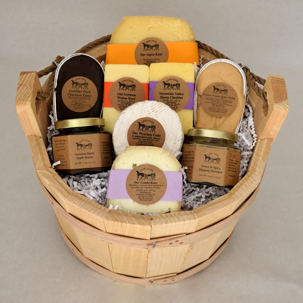 Food Gift Baskets OAKEN BUCKET 5 Artisanal Cheeses Saving Shepherd