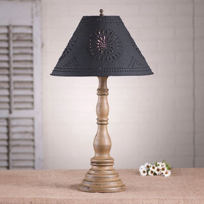 Country LightingDAVENPORT TABLE LAMP with 15" Punched Tin Shade in 10 Distressed Textured Finisheslamplightpunched tinPearwoodSaving Shepherd