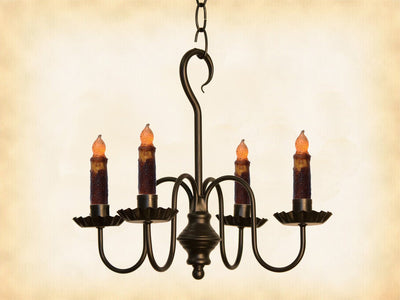 Country LightingCOLONIAL "PEPPERMILL" METAL CANDLE CHANDELIER - 4 Arm Candelabra Handmade in USAceiling lightchandelierSaving Shepherd