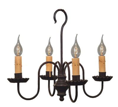 Country LightingCOLONIAL "PEPPERMILL" CHANDELIER - Handcrafted 4 Arm Metal Candelabra Light USAceiling lightchandelierSaving Shepherd