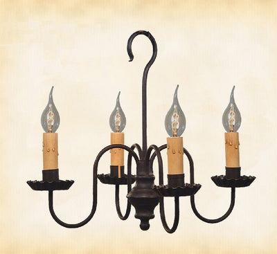 Country LightingCOLONIAL "PEPPERMILL" CHANDELIER - Handcrafted 4 Arm Metal Candelabra Light USAceiling lightchandelierSaving Shepherd