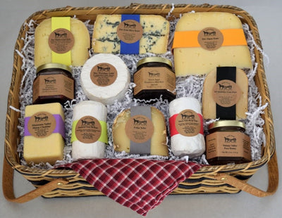 Food Gift BasketsPICNIC FAVORITES - 9 Artisanal Cheeses with Condiments in Amish Handwoven BasketbundledelicacySaving Shepherd
