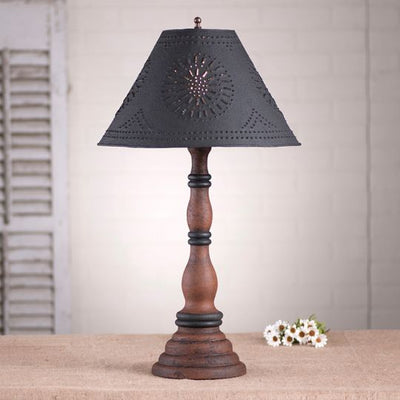 Country LightingDAVENPORT TABLE LAMP with 15" Punched Tin Shade in 10 Distressed Textured Finisheslamplightpunched tinPumpkin with BlackSaving Shepherd