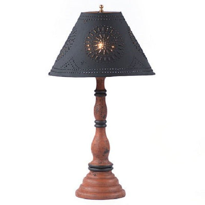 Country LightingDAVENPORT TABLE LAMP with 15" Punched Tin Shade in 10 Distressed Textured Finisheslamplightpunched tinPumpkin with BlackSaving Shepherd