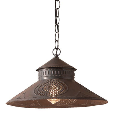 Country LightingPUNCHED TIN SHOPKEEPER PENDANT Lamp Colonial Chisel Pattern Hanging LightblackenedceilingSaving Shepherd