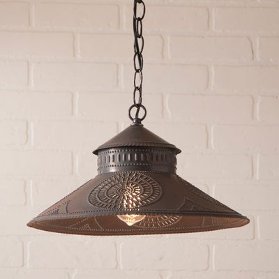 Country LightingPUNCHED TIN SHOPKEEPER PENDANT Lamp Colonial Chisel Pattern Hanging LightblackenedceilingSaving Shepherd