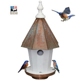 19" BLUEBIRD HOUSE - Round Patina Copper Top Birdhouse