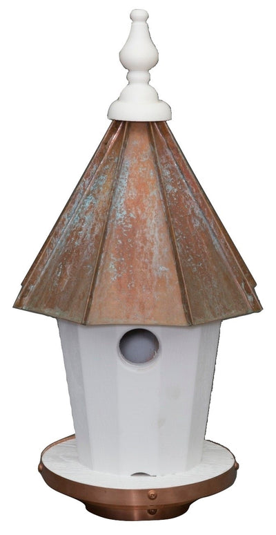 19" BLUEBIRD HOUSE - Round Patina Copper Top Birdhouse