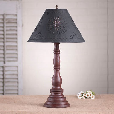 Country LightingDAVENPORT TABLE LAMP with 15" Punched Tin Shade in 10 Distressed Textured Finisheslamplightpunched tinRedSaving Shepherd