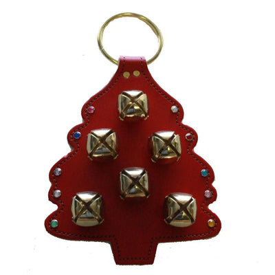 Door ChimeCHRISTMAS TREE LEATHER DOOR CHIME - STITCHING SLEIGH BELLS & CRYSTAL ORNAMENTS Amish Handmade in USAbellsbuckSaving Shepherd
