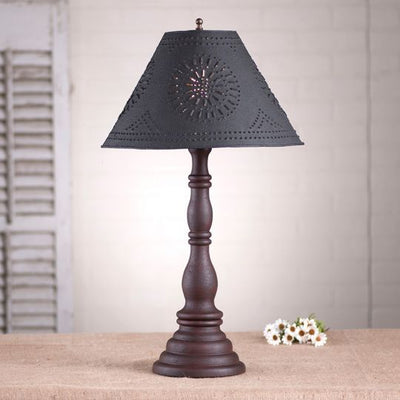 Country LightingDAVENPORT TABLE LAMP with 15" Punched Tin Shade in 10 Distressed Textured Finisheslamplightpunched tinBlack with Red StripeSaving Shepherd