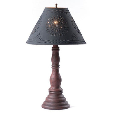 Country LightingDAVENPORT TABLE LAMP with 15" Punched Tin Shade in 10 Distressed Textured Finisheslamplightpunched tinBlack with Red StripeSaving Shepherd