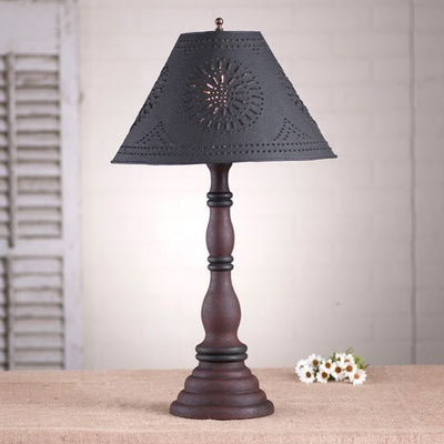 Country LightingDAVENPORT TABLE LAMP with 15" Punched Tin Shade in 10 Distressed Textured Finisheslamplightpunched tinBlackSaving Shepherd