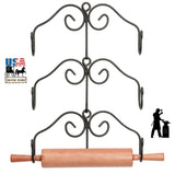 3 ROLLING PIN RACK SET - Wrought Iron Kitchen Wall Mount Holders USA HANDCRAFTED