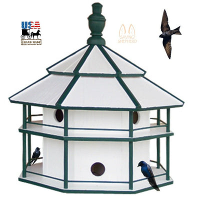 Birdhouse8 ROOM PURPLE MARTIN BIRDHOUSE - 2 Story White & Green Bird House USAbirdbird houseSaving Shepherd