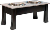 DOUBLE Dish MODERN ELEVATED DOG FEEDER - Brown MAPLE Wood with CORIAN Top and Bowls