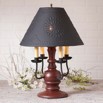 Country LightingCOLONIAL "CEDAR CREEK" TABLE LAMP with 4 Arm Candelabra in 7 Distressed FinishesblackcandelabraSaving Shepherd