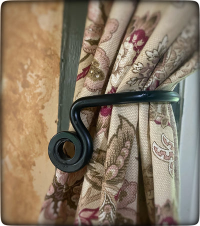 Wrought IronCURTAIN TIE BACKS - 2 Solid Wrought Iron Hand Forged Scroll Holdback HooksaccessoriesaccessorySaving Shepherd