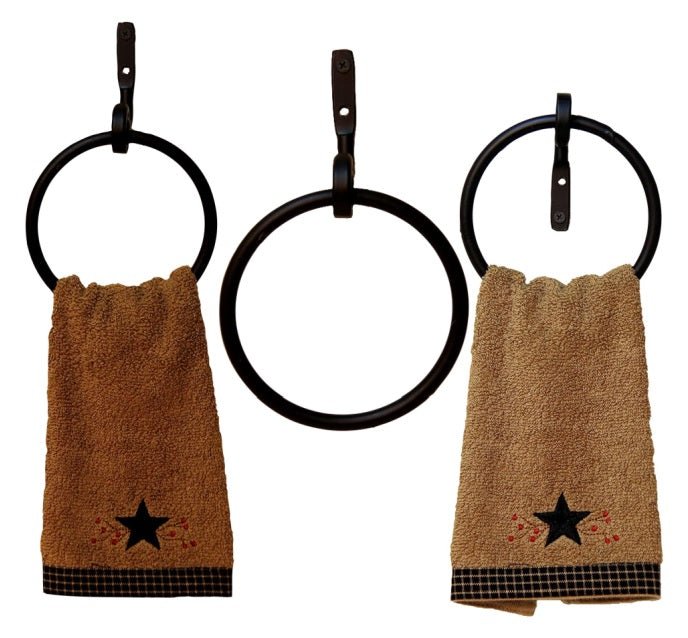 3 TOWEL RING SET - Three Solid Wrought Iron Hand Towel Holders USA