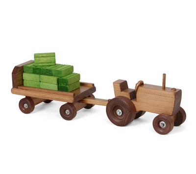 Wooden & Handcrafted ToysFARM TRACTOR with TRAILER CART HAY BALES & FEED SACKS - Handmade USA Wood ToyAmishboySaving Shepherd
