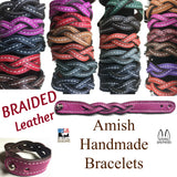 BRAIDED LEATHER BRACELET - Amish Handmade Men's Women's Cuff Wrap in 12 COLORS