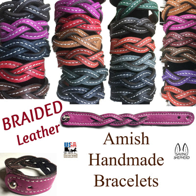 Leather BraceletBRAIDED LEATHER BRACELET - Amish Handmade Men's Women's Cuff Wrap in 12 COLORSAmerican MadeAmishbraceletBlackSaving Shepherd
