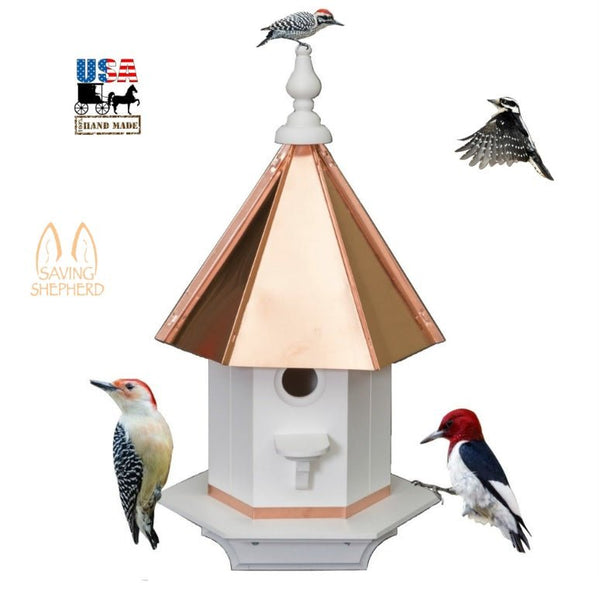 BirdhouseWOODPECKER BIRDHOUSE - Azek Poly Vinyl & Copper Roof Bird Housebirdbird houseSaving Shepherd