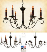 SCROLLED COLONIAL 6 ARM CANDLE CHANDELIER "Washington" Handcrafted Metal Candelabra USA
