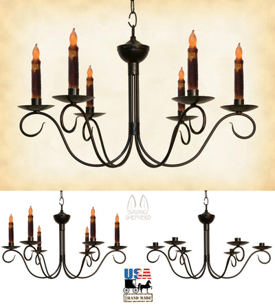 Country LightingSCROLLED COLONIAL 6 ARM CANDLE CHANDELIER "Washington" Handcrafted Metal Candelabra USAceiling lightchandelierSaving Shepherd