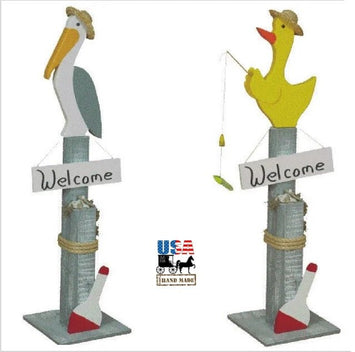 Lawn DecorWELCOME PIER POST - Fishing Duck or Pelican Lawn Porch Ornamentlawn decorpier postSaving Shepherd
