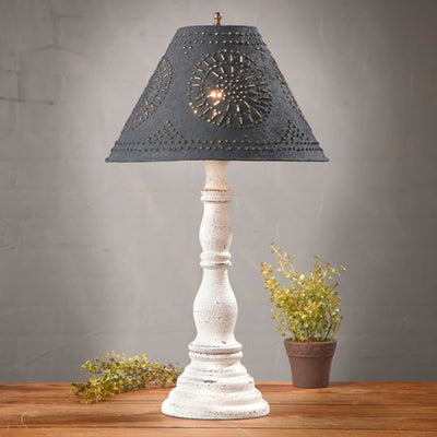 Country LightingDAVENPORT TABLE LAMP with 15" Punched Tin Shade in 10 Distressed Textured Finisheslamplightpunched tinWhiteSaving Shepherd