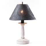 BUTCHER'S BEDSIDE TABLE LAMP with Punched Tin Shade - 5 Distressed Textured Finishes