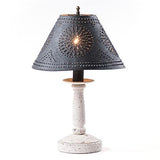BUTCHER'S BEDSIDE TABLE LAMP with Punched Tin Shade - 5 Distressed Textured Finishes