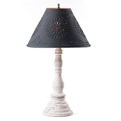 Country LightingDAVENPORT TABLE LAMP with 15" Punched Tin Shade in 10 Distressed Textured Finisheslamplightpunched tinWhiteSaving Shepherd