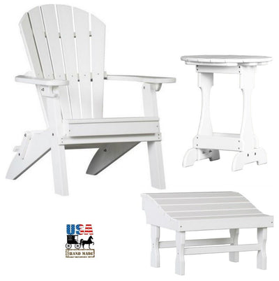 Outdoor Furniture3pc OUTDOOR PATIO SET - 4 Season Folding Chair, Ottoman & Candy Table in 19 ColorsAdirondackchairottomanWhiteMerriweatherSaving Shepherd