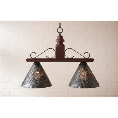 Country LightingWELLINGTON MEDIUM ISLAND BAR LIGHT Wood & Iron with Punched Tin Shadesbarbar lightSaving Shepherd