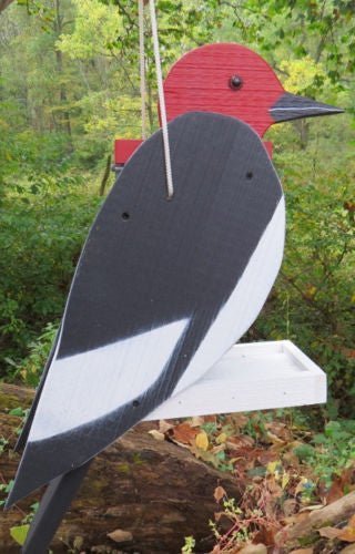Bird FeederREDHEADED WOODPECKER BIRD FEEDER - Large Solid Wood USA Handmadebirdbird feederSaving Shepherd