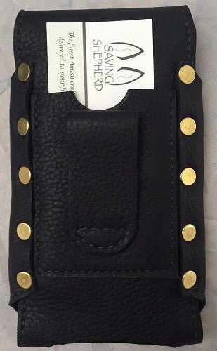 Handtooled LeatherHANDMADE LEATHER PHONE CASE & WALLET Large Belt Holster Sleeve iPhone6+ etc in BLACKbeltbelt clipSaving Shepherd