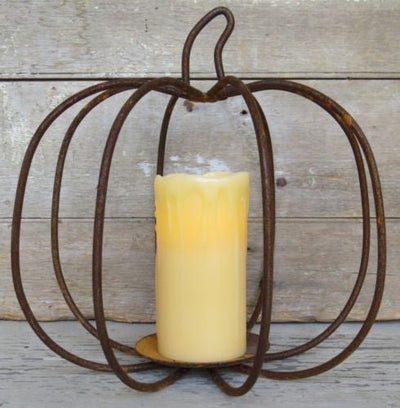 Candle Holders & AccessoriesWROUGHT IRON PUMPKIN CENTERPIECE Rusty 3 - D Pillar Candle HolderSALESaving Shepherd