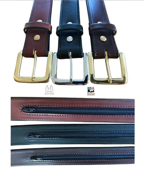 Leather BeltLARGE MONEY BELT - Stitched Bridle Leather & 24