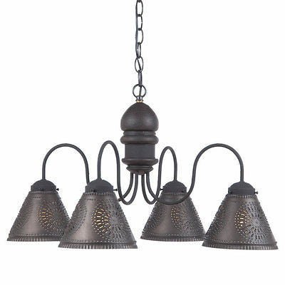 Country LightingWOOD & PUNCHED TIN "CAMBRIDGE" CHANDELIER - 5 Vintage FinishesceilingchandelierSaving Shepherd