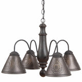 Country LightingWOOD & PUNCHED TIN "CRESTWOOD" CHANDELIER Primitive Distressed Colonial Ceiling LightcandelabracandleSaving Shepherd