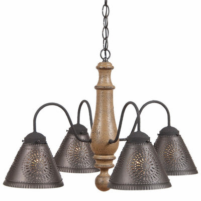 Country LightingWOOD & PUNCHED TIN "CRESTWOOD" CHANDELIER Primitive Distressed Colonial Ceiling LightcandelabracandleSaving Shepherd