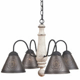 Country LightingWOOD & PUNCHED TIN "CRESTWOOD" CHANDELIER Primitive Distressed Colonial Ceiling LightcandelabracandleSaving Shepherd