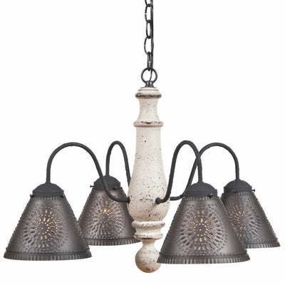 Country LightingWOOD & PUNCHED TIN "CRESTWOOD" CHANDELIER Primitive Distressed Colonial Ceiling LightcandelabracandleSaving Shepherd