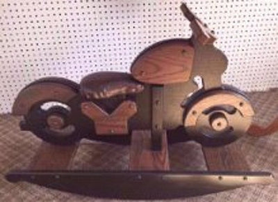 Wooden & Handcrafted ToysROCKING MOTORCYCLE Amish Handmade Solid Oak Bike Rocker Bike with Faux Leather SeatAmishbabySaving Shepherd