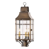 STENTON OUTDOOR POST LIGHT - Solid Weathered Brass with 3 Bulbs